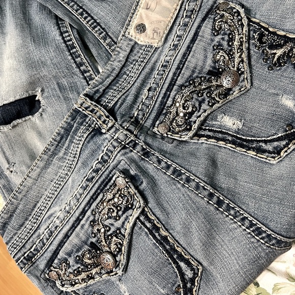 Silver Flared Vintage Embroidered Jeans - Picture 2 of 4